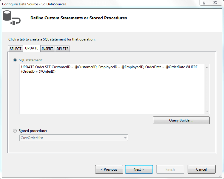 Configure Update statement
