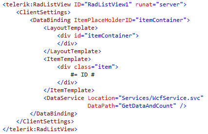 RadListView markup for binding to WCF service