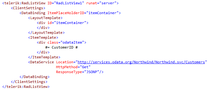 RadListView markup for binding to OData service