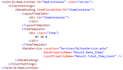 RadListView markup for binding to custom JSON feed